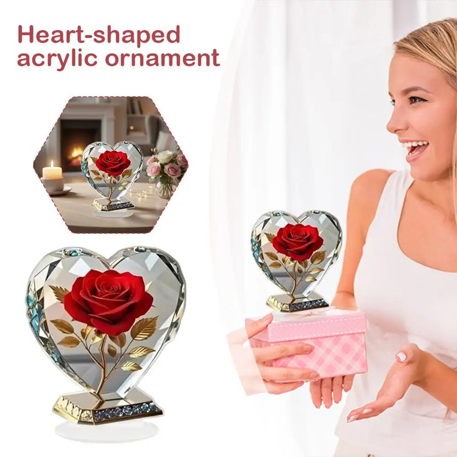 Acrylic Red Roses Decorations for Home Office Desk Enhance Visual Effects New Holiday Gift Ideas Artificial Blooming Plant Decor