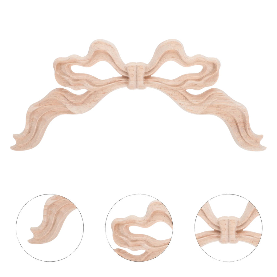 European Wood Carved Applique Corner Onlay Bow Knot Wall Decor For Home Bedroom Living Room Diy Wooden Wall Art