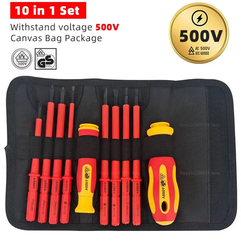 10 in 1 Insulated Electric Screwdriver Set 500V Hex Phillips Magnetic High Hardness Professional Electrician Tools