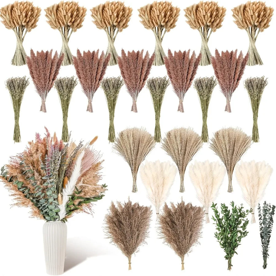 210 Pieces Bohemian Decoration in Dry Pampa Herb Lavender and Rustic Eucalyptus Home Decoration Wedding Room and Table Decor