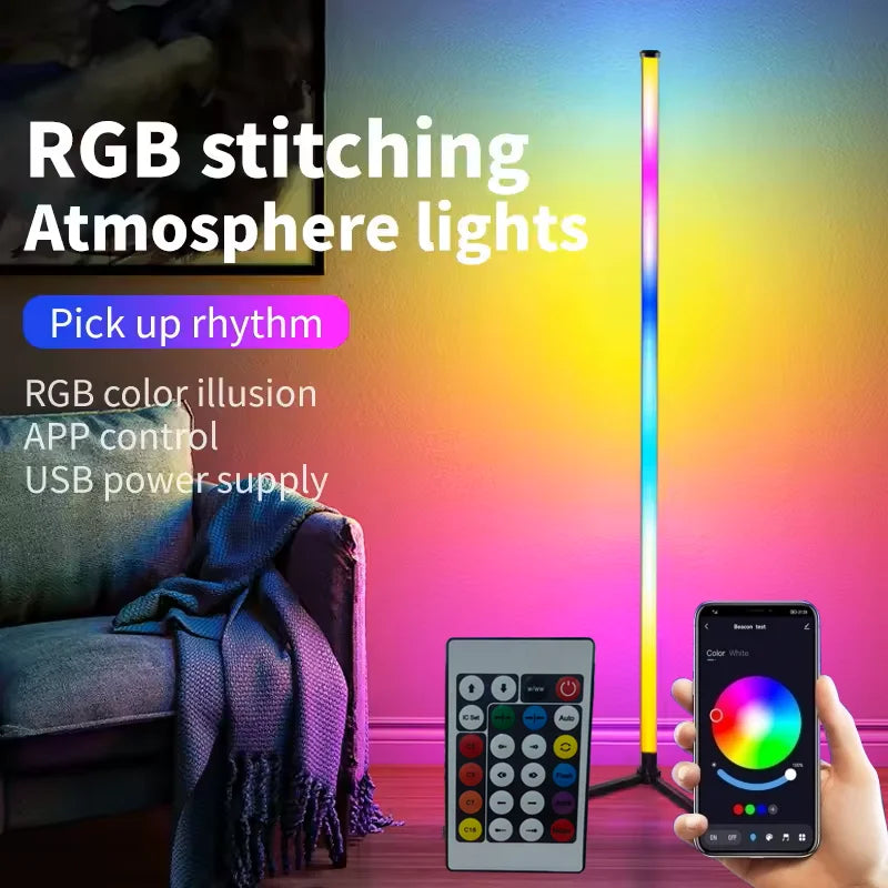 Smart RGB Corner Floor Lamp with App & Remote Control, Dimmable LED Mood Light for Gaming Living Room Bedroom