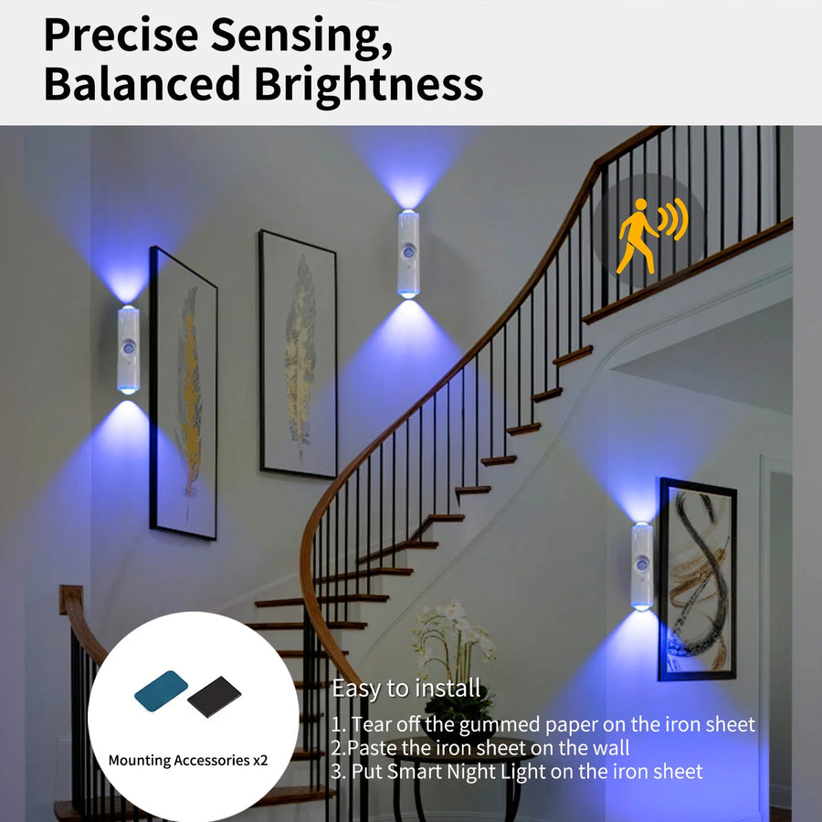 Smart Sensor Night Light Charging Wall Light Dimming AAtmosphere Light Suitable for Corridor Stairs Wardrobe Bedroom Bedside