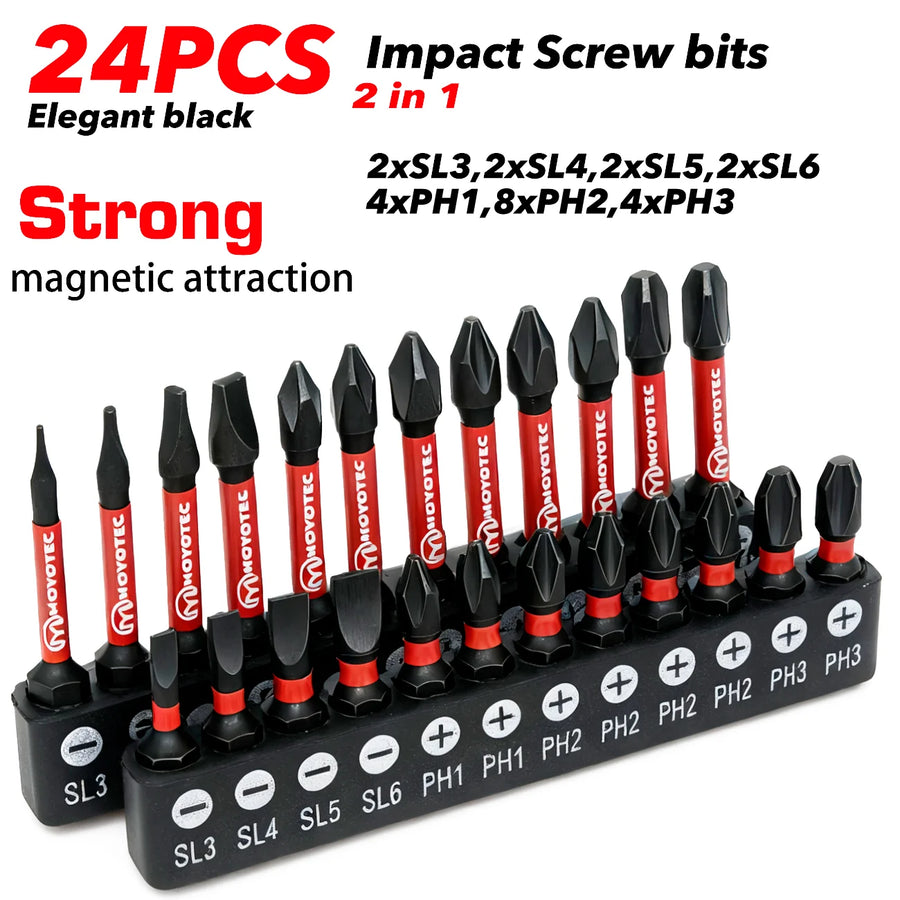 24 Pcs 25/50mm S2 Industrial Steel, Rust-Resistant, Impact-Resistant, Flathead and Phillips Screwdriver Set with Base, Complete Range of Models, with Hook, Easy to Carry