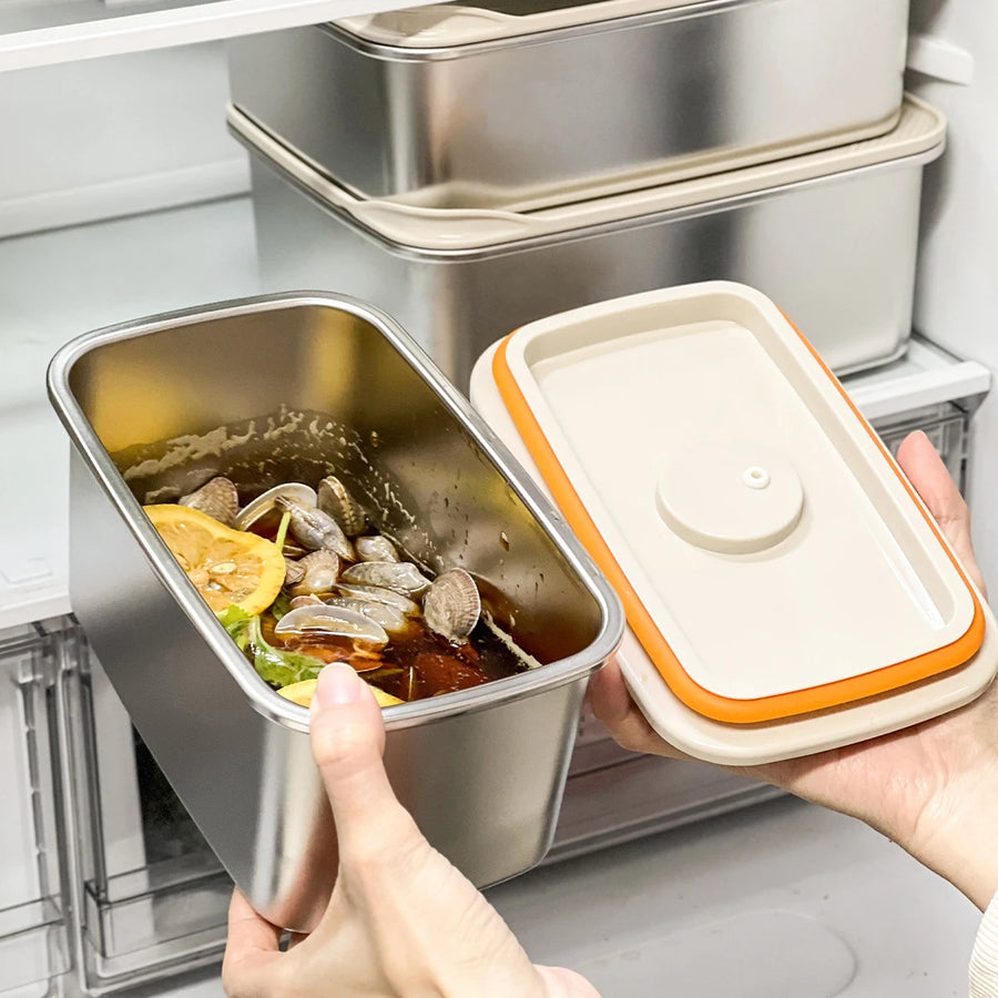 304 Stainless Steel Storage Container With Sticks Fridge Sealed Food Storage Box Large Capacity Fresh-keeping Box Oven Heatable