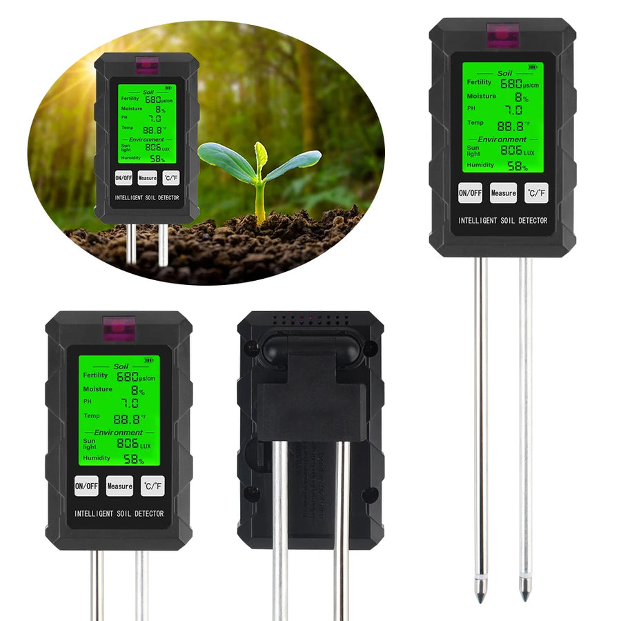 Digital Garden Probe Tools Soil Tester Humidity Sunlight Air Moisture Nutrient Fertility Meter PH Temperature Test Gauge Monitor