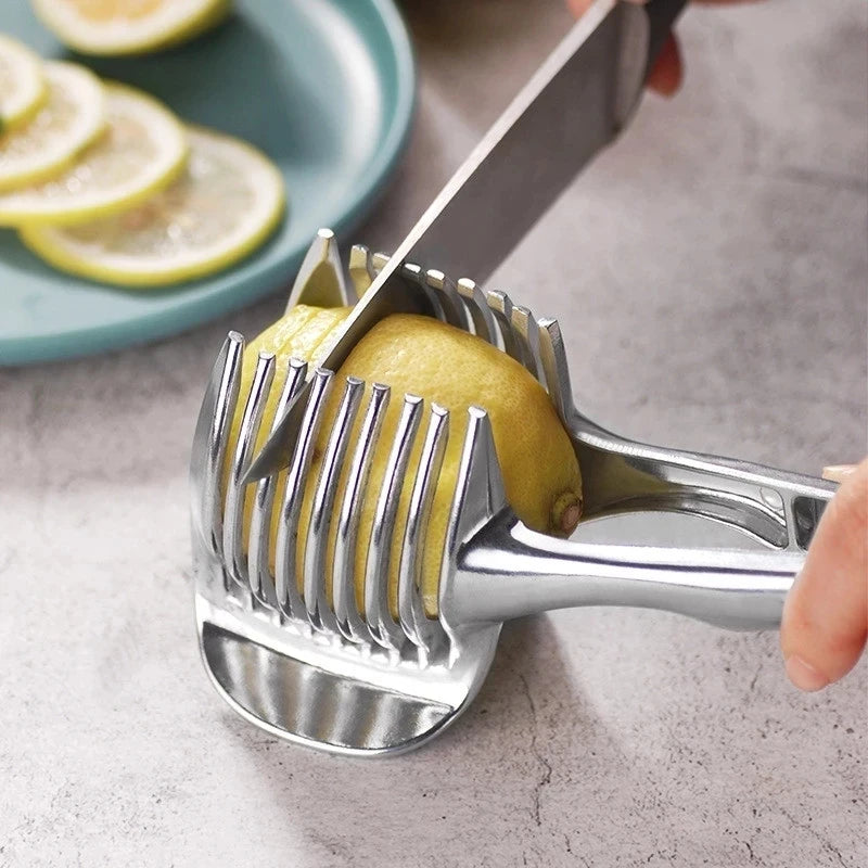 Kitchen Gadgets Handy Stainless Steel Onion Holder Potato Tomato Slicer Vegetable Fruit Cutter Accessories