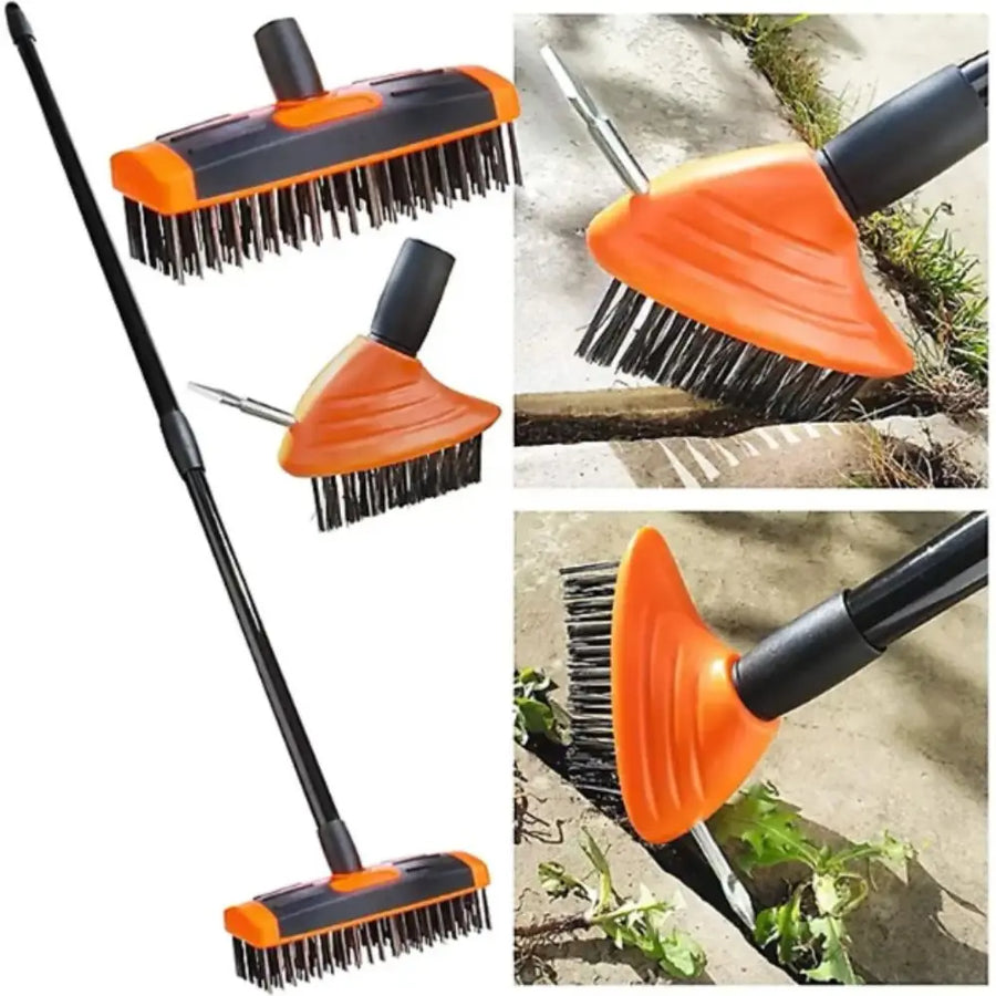 Adjustable Handle Weed Remover Tool 3 In 1 2 Brush Head Weeding Brush Manual Crevice Replaceable Brush Heads Gardening Tool