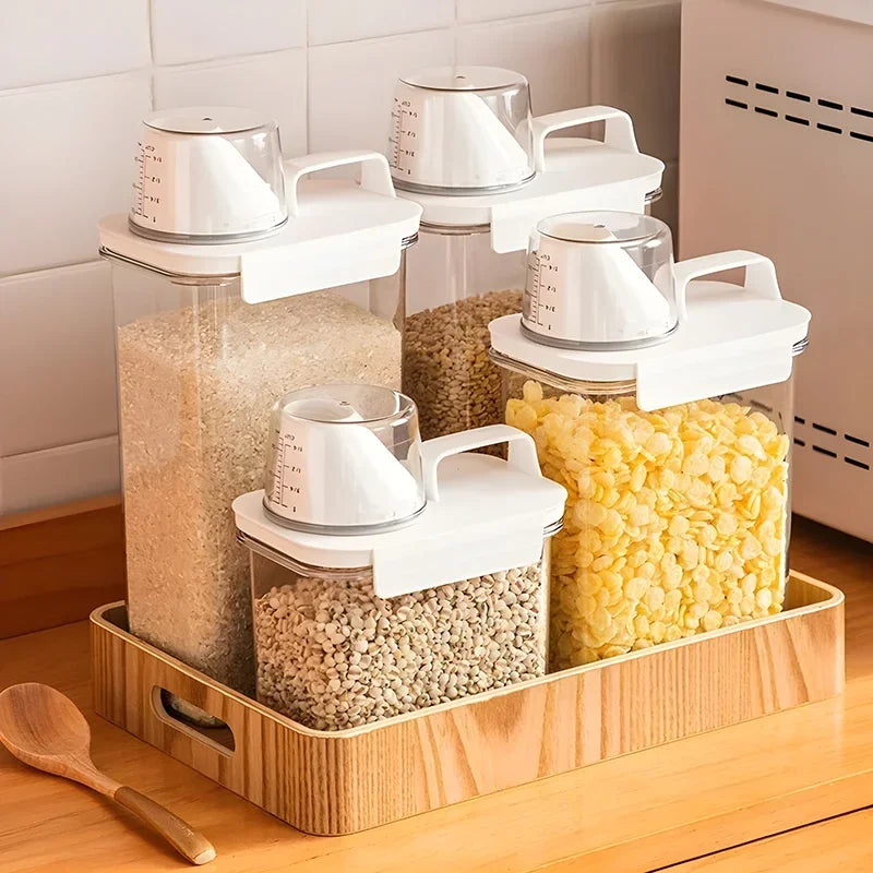 Food Storage Containers with Measuring Cup Moisture-proof Powder Cereal Storage Tank Detergent Plastic Airtight Kitchen Items
