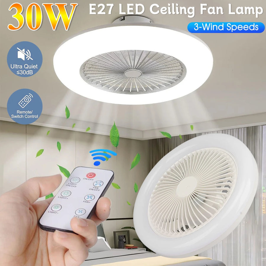 Smart Ceiling Fan 30W Fans With Lights Remote Control Bedroom Decor Ventilator Lamp Air Invisible Blades Silent for Living Room