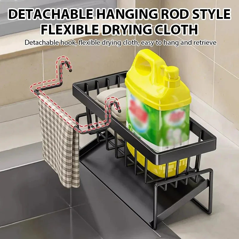 Kitchen Sink Drain Rack Organizer-Countertop Storage Shelf,for Soap Sponge Dishcloth Towel Spice, Multi-Functional Filter Basket