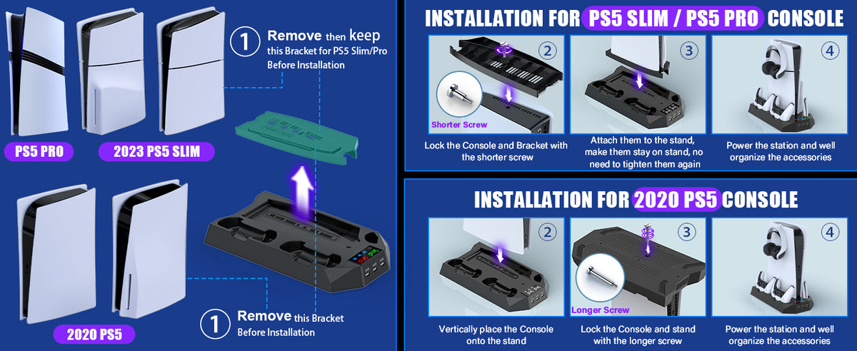 for PlayStation 5 Console Cooling Station With Dual Controller Charging Station for PS5/PS4/Slim/Pro Charger Built-in