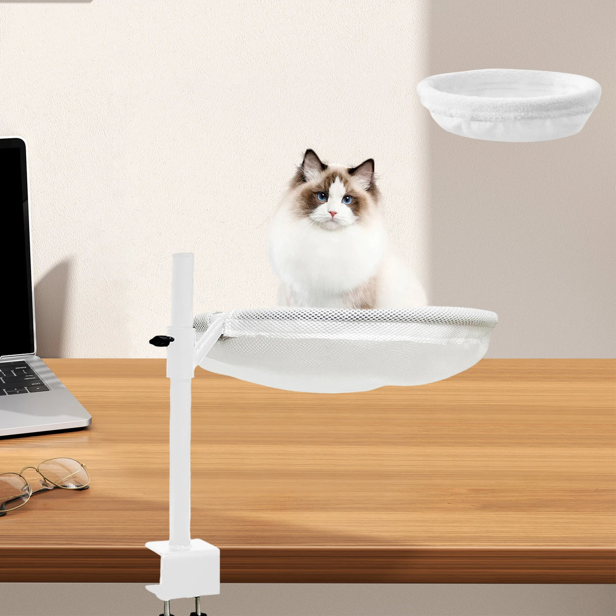 Cat Bed for Desk Modern with 2 Washable Mat for Furniture Living Room Indoor Desk Mount Perch 360 Degree Rotatable Indoor Cats