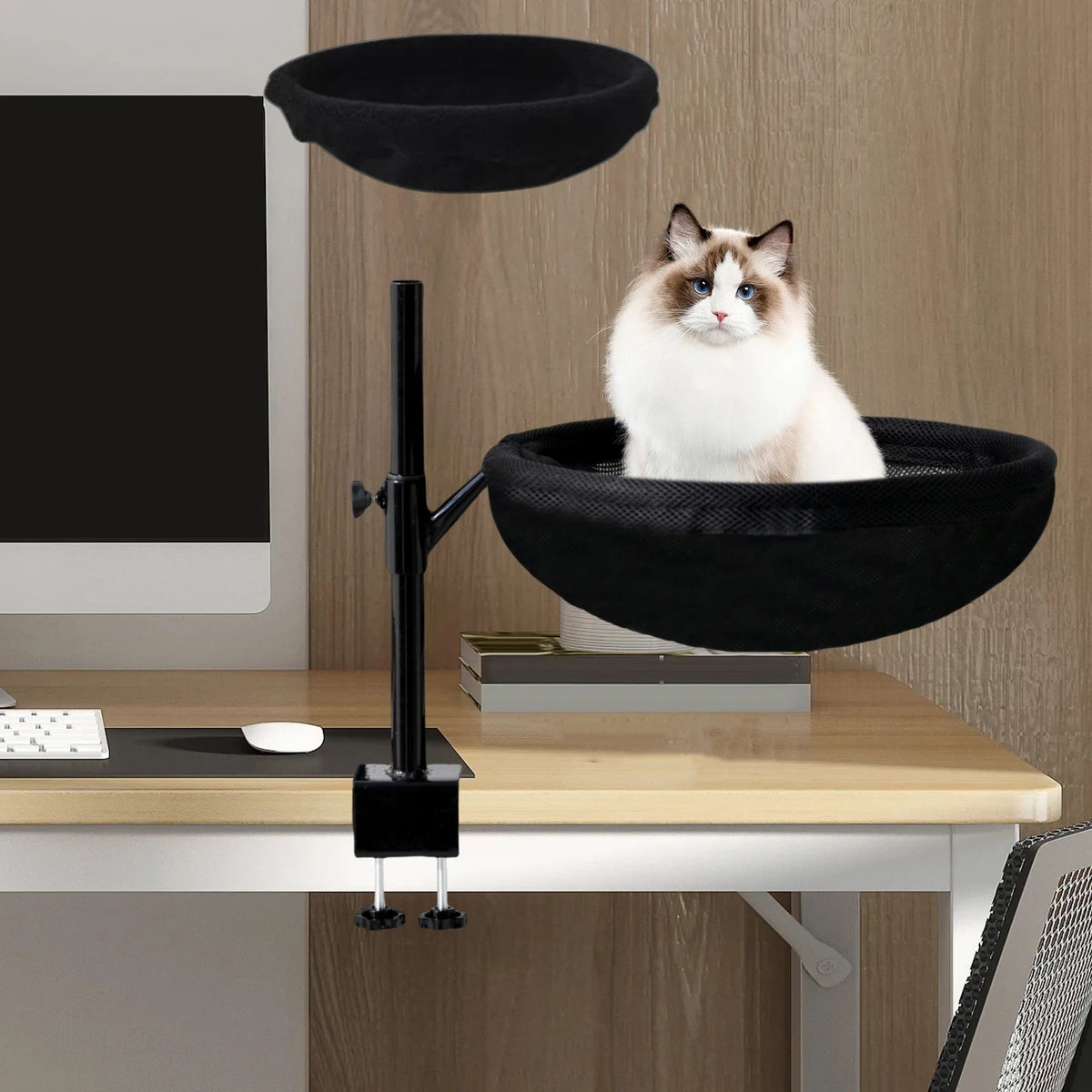 Cat Bed for Desk Modern with 2 Washable Mat for Furniture Living Room Indoor Desk Mount Perch 360 Degree Rotatable Indoor Cats
