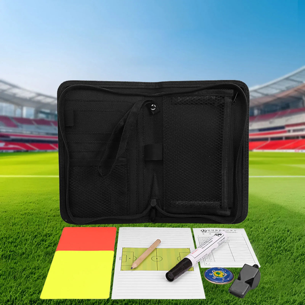 Professional Football Referee Bag With Red Yellow Card,Toss Tool,Record Card,Pen Soccer Wallet Set Kit Referee Equipment