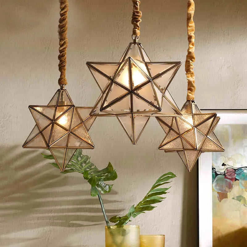 Simple bedroom living room bar balcony creative personality corridor glass/copper star chandelier lamps