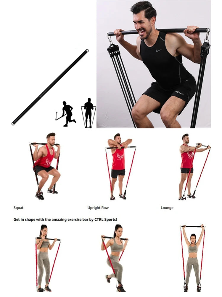 Workout Bar Fits All Resistance Bands with Clip Portable Resistance Bands Exercise Bar for Fitness Home Gym Workout Full Body