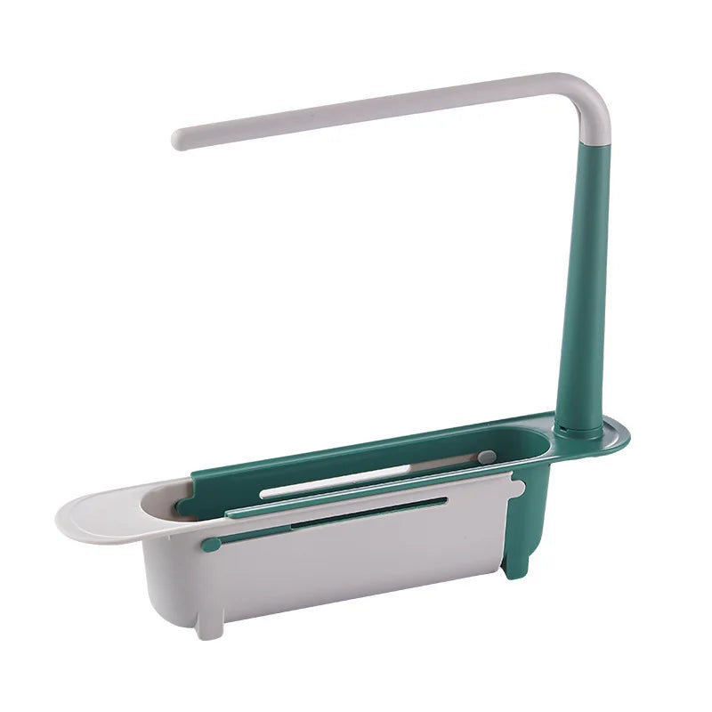 Kitchen Sink Organizer Telescopic Sink Shelf Soap Sponge Holder Towel Hanger Sink Drain Rack With Drainer Basket Kitchen Gadgets