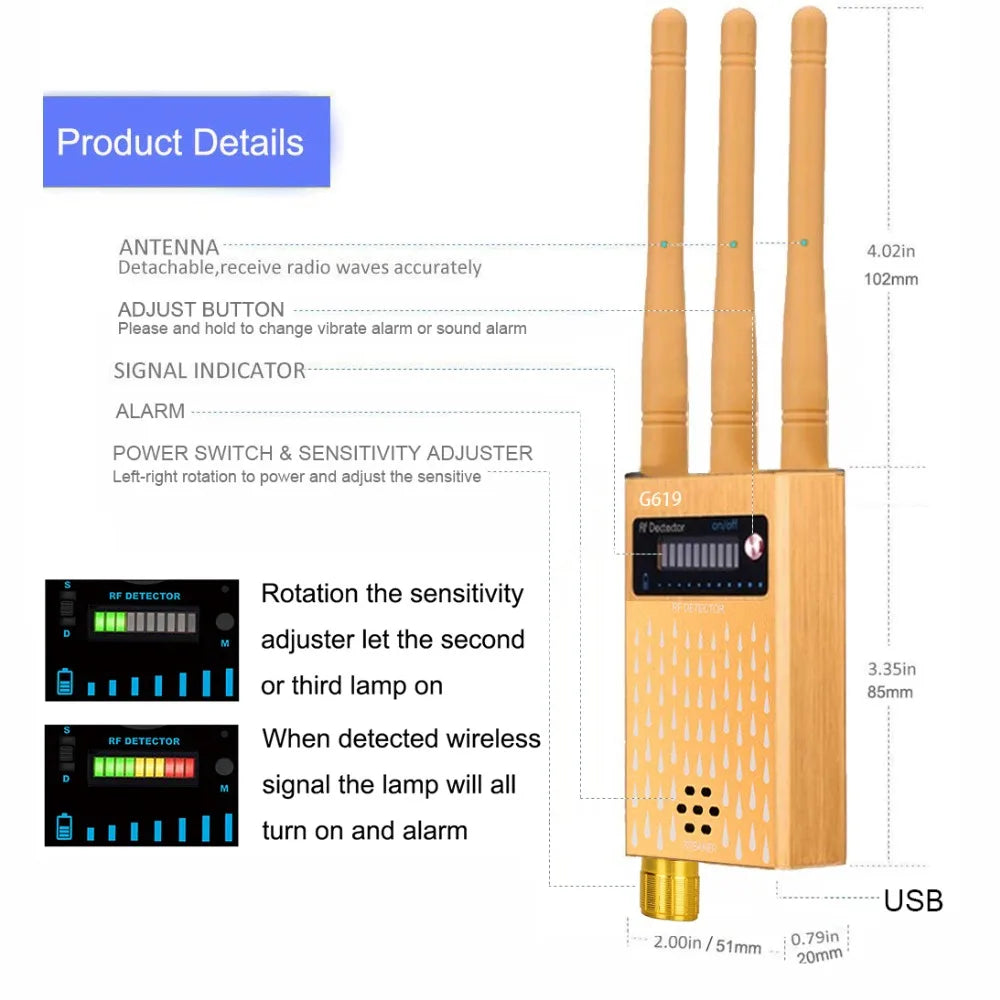 Professional Anti-Spy Detector Wireless RF Signal Finder WiFi GSM Bug Spy-Camera Eavesdropping GPS Tracker Signal Devices Detect