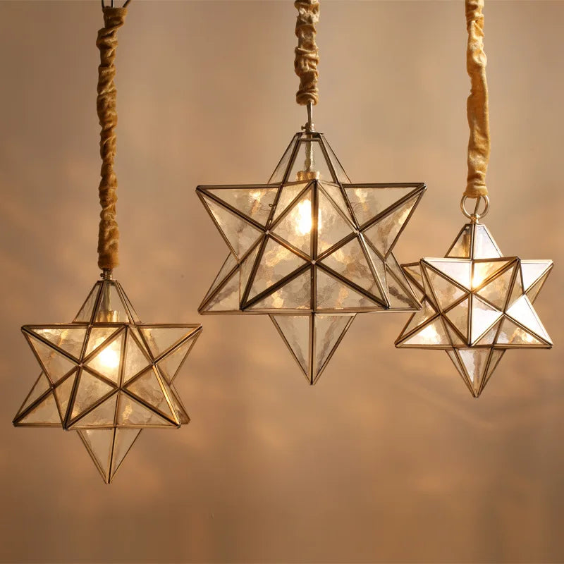 Simple bedroom living room bar balcony creative personality corridor glass/copper star chandelier lamps