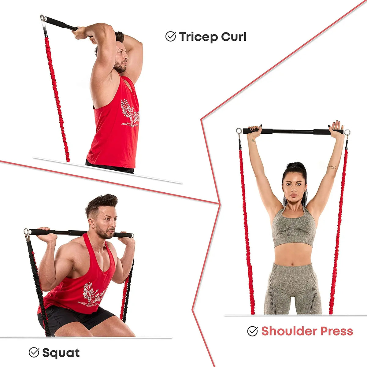 Workout Bar Fits All Resistance Bands with Clip Portable Resistance Bands Exercise Bar for Fitness Home Gym Workout Full Body