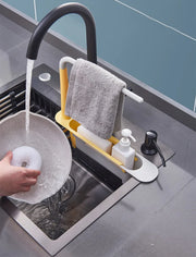 Kitchen Sink Organizer Telescopic Sink Shelf Soap Sponge Holder Towel Hanger Sink Drain Rack With Drainer Basket Kitchen Gadgets