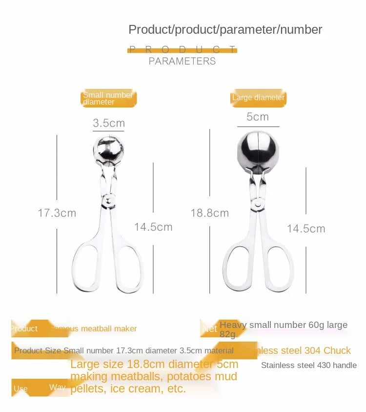 Kitchen Accessories Gadgets - Meatball Maker Clip, Fish Ball, Rice Ball Making Mold Form Tool, Stainless Steel Cuisine