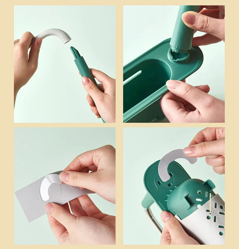 Kitchen Sink Organizer Telescopic Sink Shelf Soap Sponge Holder Towel Hanger Sink Drain Rack With Drainer Basket Kitchen Gadgets