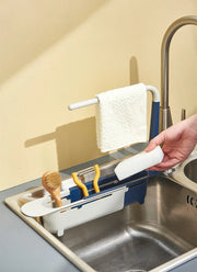 Kitchen Sink Organizer Telescopic Sink Shelf Soap Sponge Holder Towel Hanger Sink Drain Rack With Drainer Basket Kitchen Gadgets