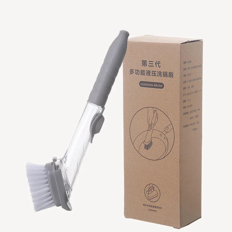 Kitchen Long Handle Cleaning Brush Automatic Liquid Dispenser Dishwashing Sponge Cleaning Brush Scrubber Kitchen Cleaning Tools