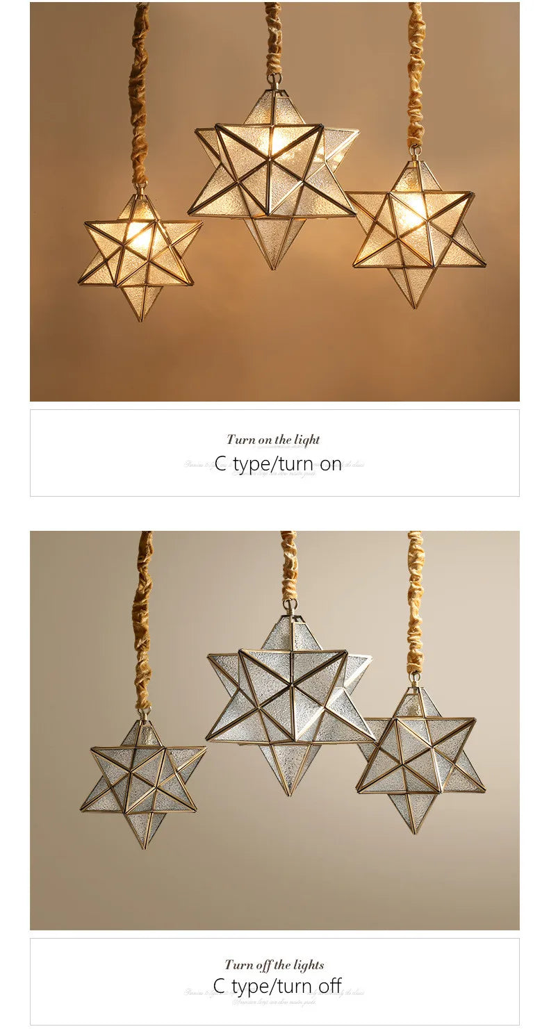 Simple bedroom living room bar balcony creative personality corridor glass/copper star chandelier lamps