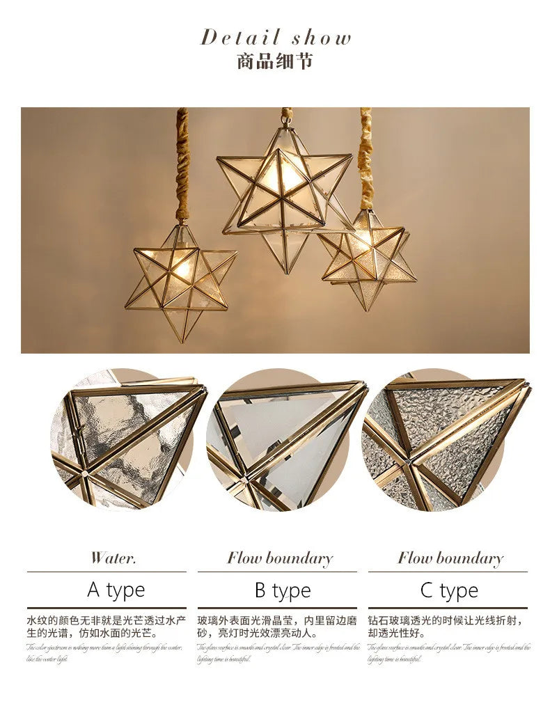 Simple bedroom living room bar balcony creative personality corridor glass/copper star chandelier lamps