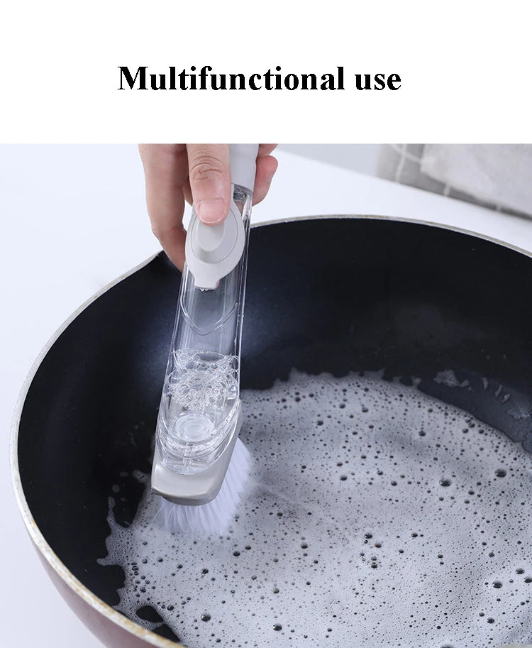 Kitchen Long Handle Cleaning Brush Automatic Liquid Dispenser Dishwashing Sponge Cleaning Brush Scrubber Kitchen Cleaning Tools