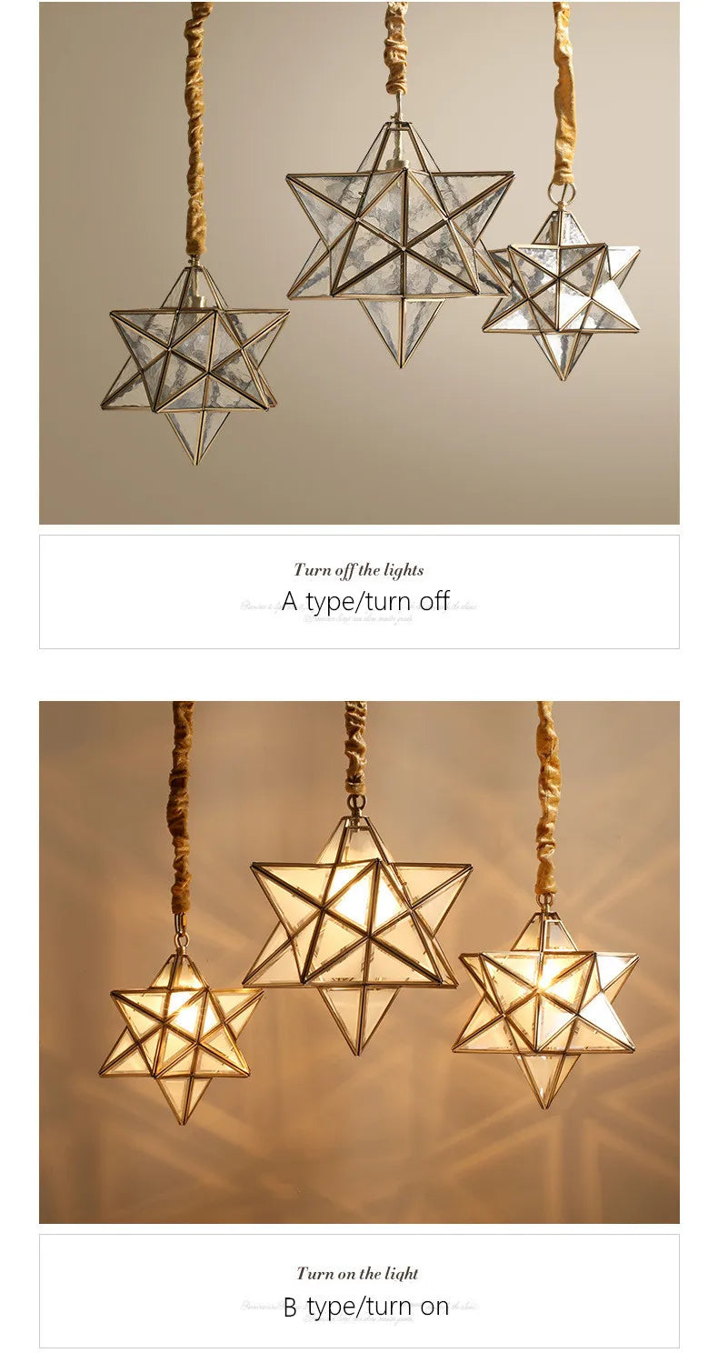 Simple bedroom living room bar balcony creative personality corridor glass/copper star chandelier lamps