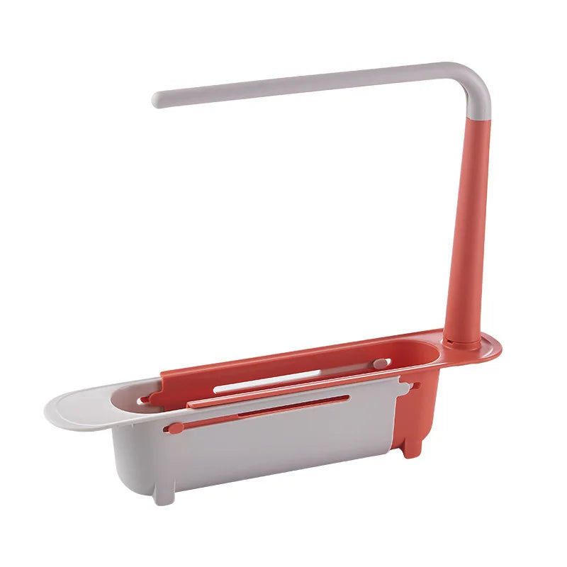 Kitchen Sink Organizer Telescopic Sink Shelf Soap Sponge Holder Towel Hanger Sink Drain Rack With Drainer Basket Kitchen Gadgets
