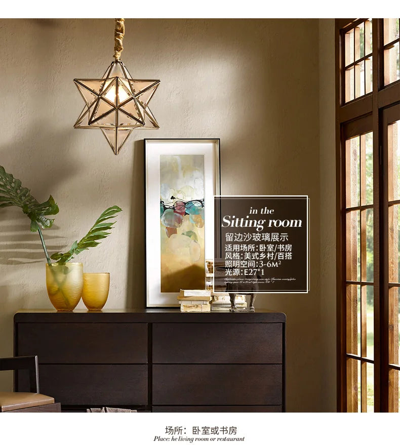 Simple bedroom living room bar balcony creative personality corridor glass/copper star chandelier lamps