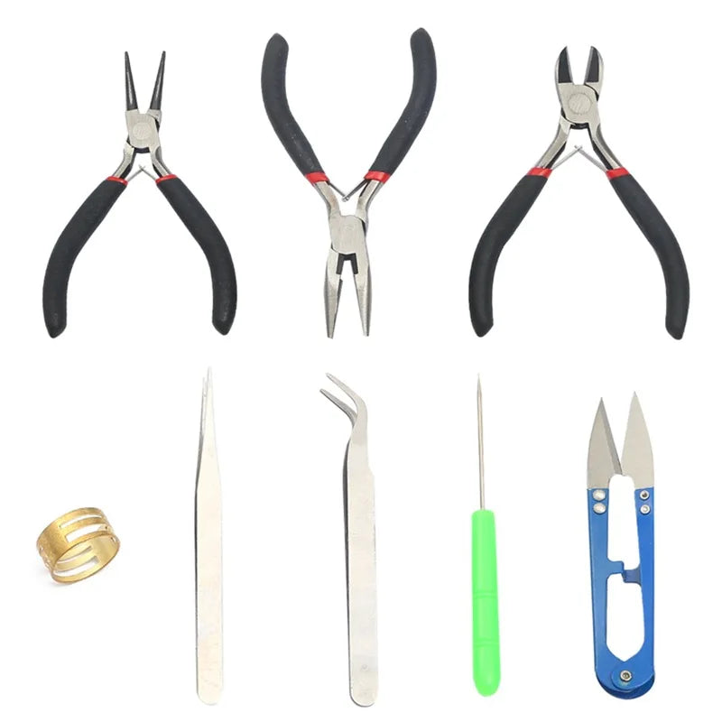 8pcs/set Jewelry Making Tool Kits Pliers Set With Round Nose Plier Side Cutting Pliers Wire Cutter Scissor Beading Tweezers