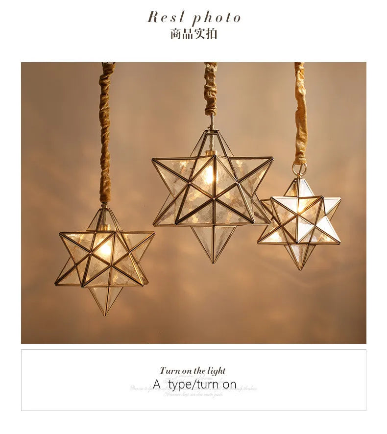 Simple bedroom living room bar balcony creative personality corridor glass/copper star chandelier lamps