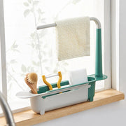 Kitchen Sink Organizer Telescopic Sink Shelf Soap Sponge Holder Towel Hanger Sink Drain Rack With Drainer Basket Kitchen Gadgets