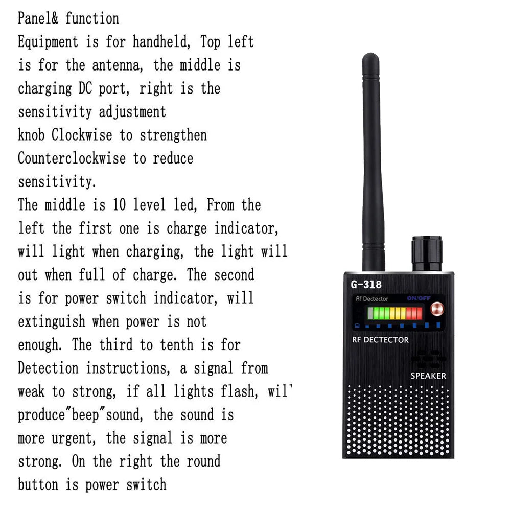 Professional Anti-Spy Detector Wireless RF Signal Finder WiFi GSM Bug Spy-Camera Eavesdropping GPS Tracker Signal Devices Detect