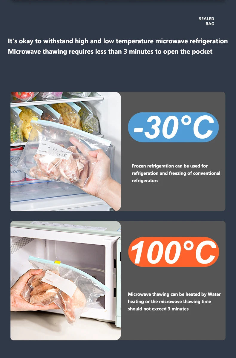 Reusable Storage Bags, Zipper Lock Bags, Food Grade Transparent Storage Bags