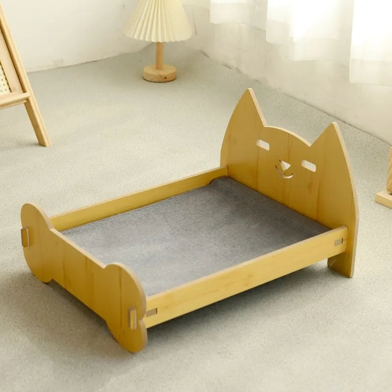 Wooden Cat Bed Keep Warm Rest Cat Kennel Removable and Washable Four-season Cat Bed Cute Wooden Shape Sleeping Pet Products