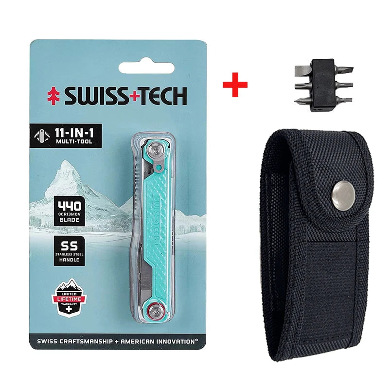 SWISS TECH 11 in 1 Mini Multitool Multi-function Tools with Scissors Screwdriver EDC Outdoor Survival Hand Tool