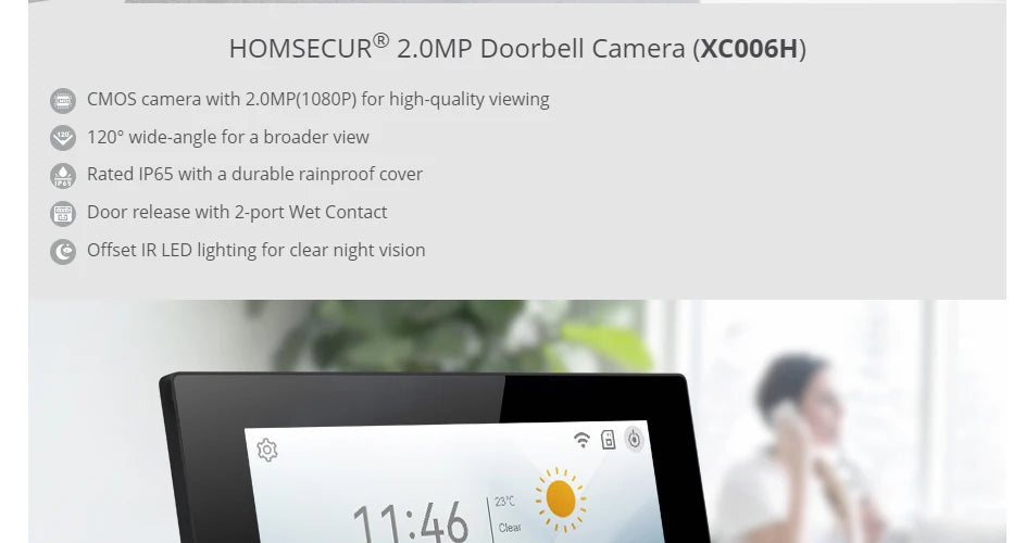 HOMSECUR 4 Wire Tuya Smart APP HD Video House Door Phone Kit with 7" Touch Screen Monitor IP65 Doorbell Camera Record Snapshot