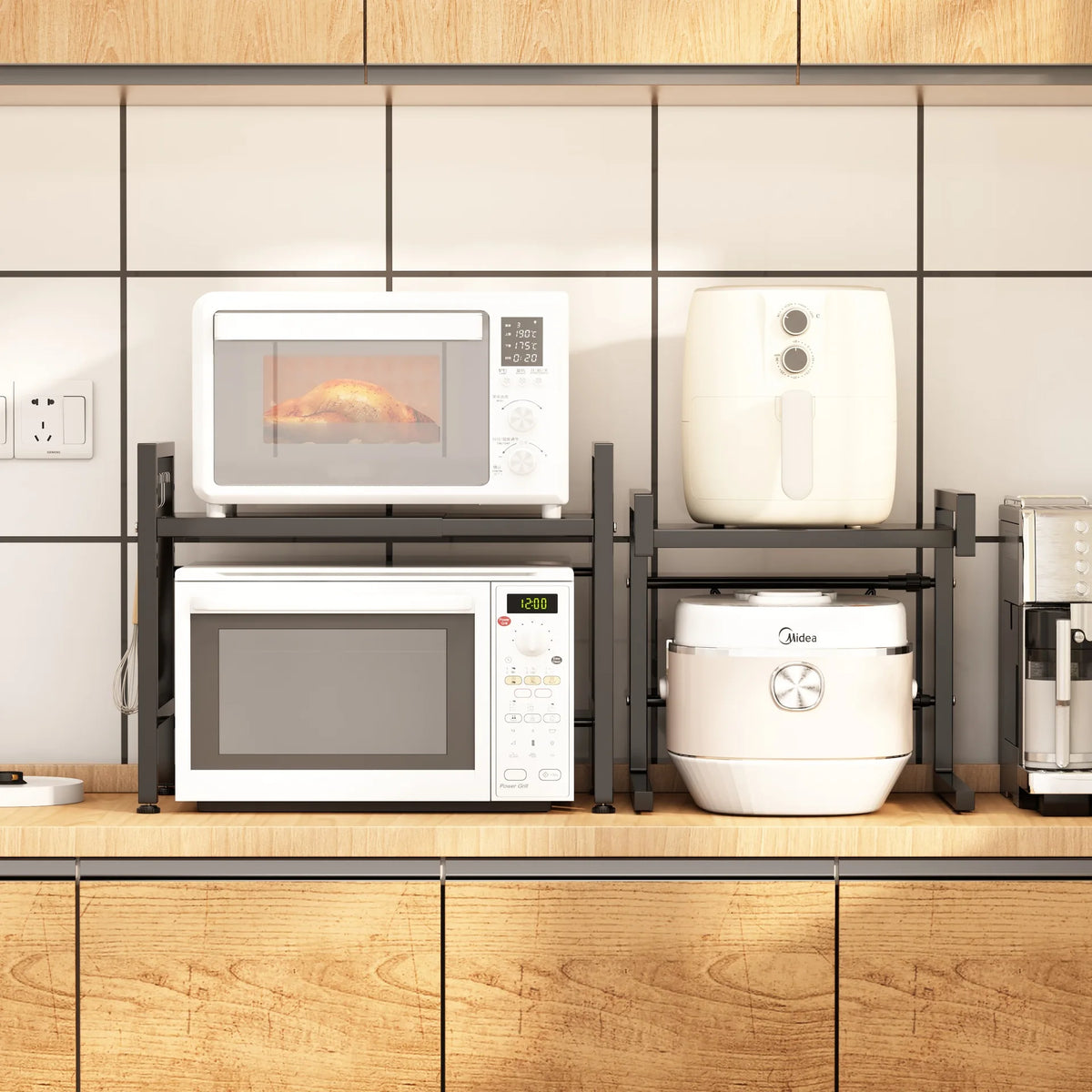 Kitchen Microwave Storage Rack Household Oven Integrated Dust-proof Bowl And Dish Drain Knife Holder Storage Rack