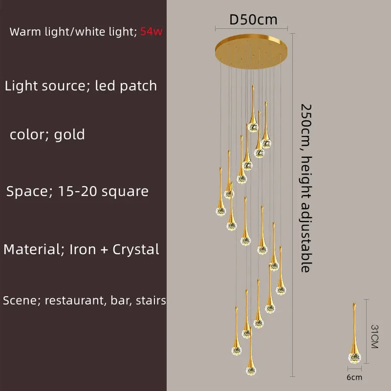 Villa Living Room Hanging Lamp Designer Loft Apartment Hotel Lobby Duplex Chandelier Modern Creative Golden Crystal Chandelier