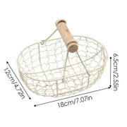 Kitchen Egg Storage Basket Creative Fruit Basket Retro Iron Snack Bread Vegetable Storage Container Holder With Wooden Handle