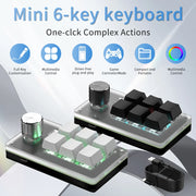 6 Keys 1 Knob RGB Programming Macro Gaming Knob Keypads Mini Custom Programming Keyboard USB Mechanical Keyboard for Photoshop