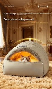 Semi-Enclosed Cat Bed Winter Warm Cat Cave Bed Washable Cat House Non-Slip Warm Waterproof Bottom for Indoor Cats Anti-Anxiety