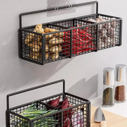 Kitchen Wall Mounted Storage Rack Onion Ginger Garlic Condiments Spice Shelf Punch-Free Vegetable Fruit Drain Basket