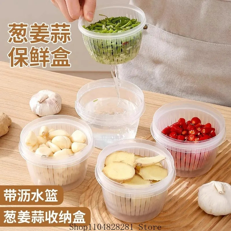 Kitchen onion, ginger, garlic circular storage box, household portable refrigerator with lid, fruit storage box, food drain box